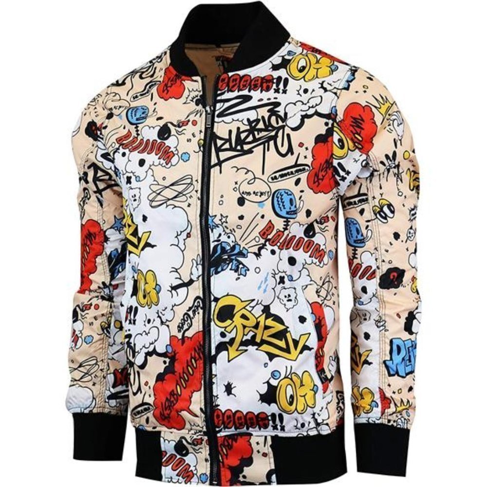 NEW Men Graffiti Bomber Jacket